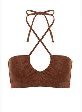 Brown Strapless Silvery Bikini Top