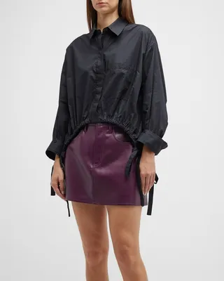 Alexandra Button-Front Drawstring Tie Hem Top