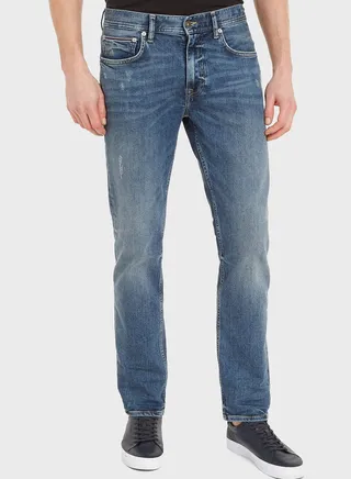 Mid Wash Straight Fit Jeans