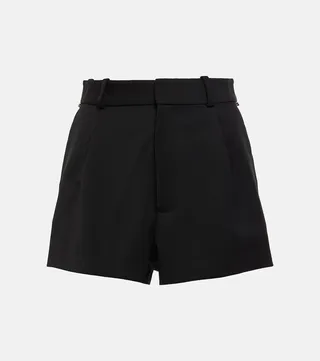 Crystal-embellished wool crepe shorts