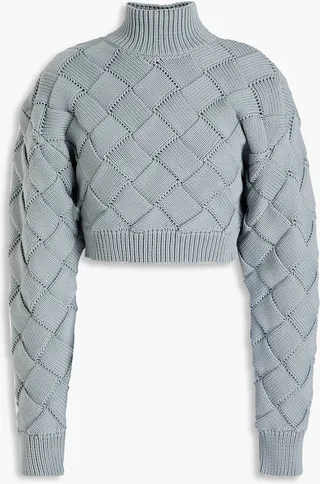 Cropped cutout knitted turtleneck sweater