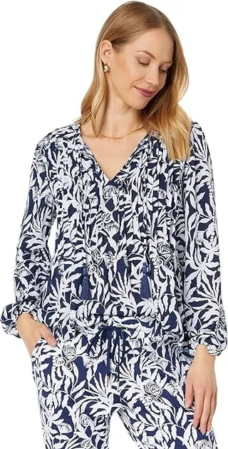Lilly Pulitzer Marilina Long Sleeve Tunic (Low Tide Navy Flocking To Paradise) Women's Clothing