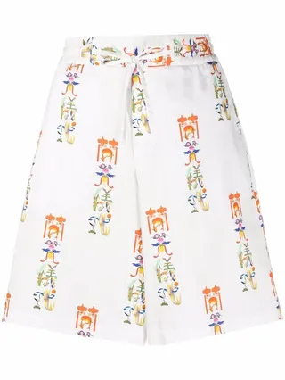 Graphic-Print Wide-Leg Shorts