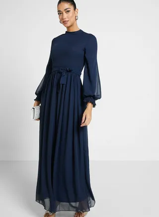 Puff Sleeve Chiffon Dress