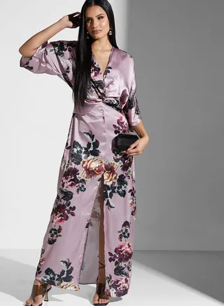 Plunge Neck Printed Dress