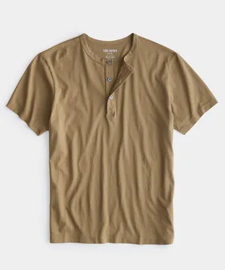 Made in L.A. Short Sleeve Jersey Henley in Pine Cone