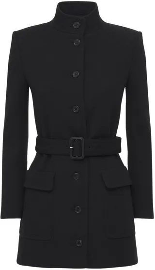 Belted Wool Blend Jersey Coat