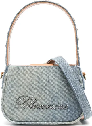 Blue Crystal-Embellished Logo Mini Bag