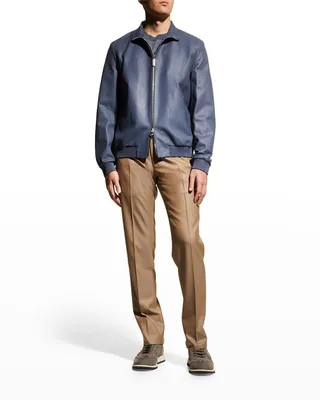 Men's Perforated Leather Zip Blouson