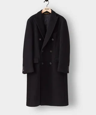 Italian Boucle Double Breasted Topcoat in Black