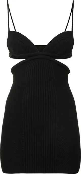 Cutout ribbed viscose blend mini dress