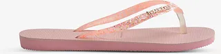 Womens Macaron Pink Slim Glitter Flourish Rubber Flip-flops