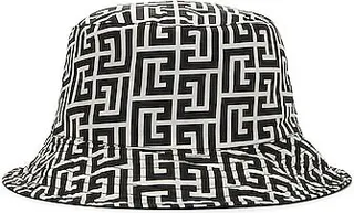 BALMAIN Monogram Nylon Bucket Hat in Black