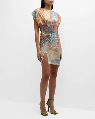 Tollero High-Neck Sequin Ruched Mini Dress