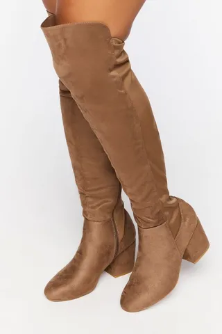 Faux Suede Block Heel Boots (Wide)