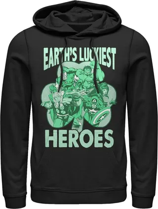 Men's Marvel Earth's Luckiest Heroes St. Patrick's Pull Over Hoodie - Black - X Large