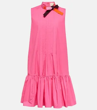 Pleated neck-tie minidress