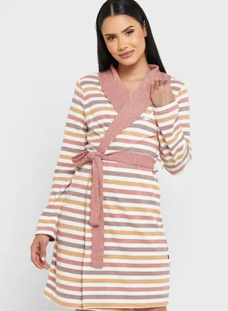 Striped Tie Detail Robe