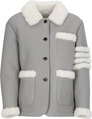 Thom Browne 4-Bar Striped Shearling Detailed Jacket