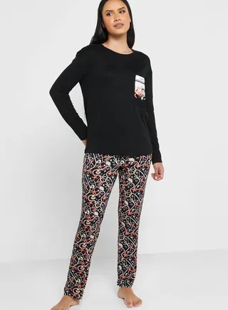 Graphic Knitted T-Shirt & Pyjama Pants Set