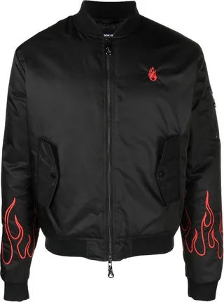 Flame-Embroidered Bomber Jacket