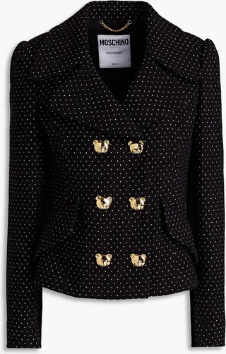 Double-breasted polka-dot cotton-blend tweed blazer