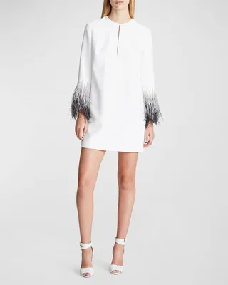 Kendall Keyhole Feather-Cuff Crepe Mini Dress