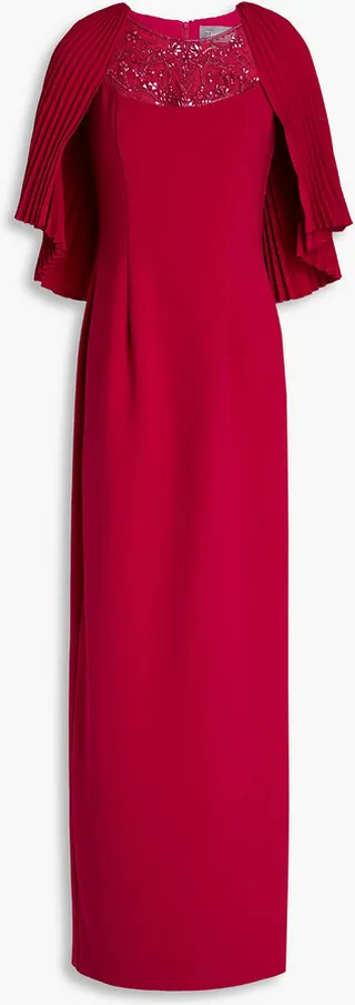 Cape-effect embellished crepe gown