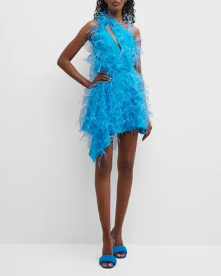 Eliana Cutout One-Shoulder Feather Mini Dress