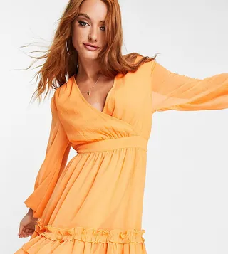 Reclaimed Vintage Inspired pleated mini dress in orange