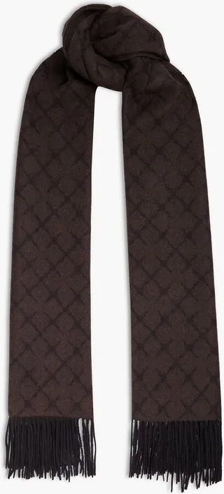 Ortega brushed jacquard-knit wool and cashmere-blend scarf