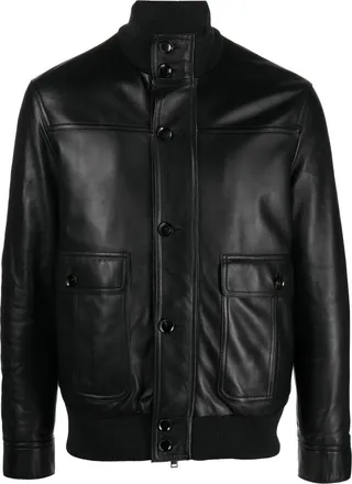 Black Buttoned Leather Jacket