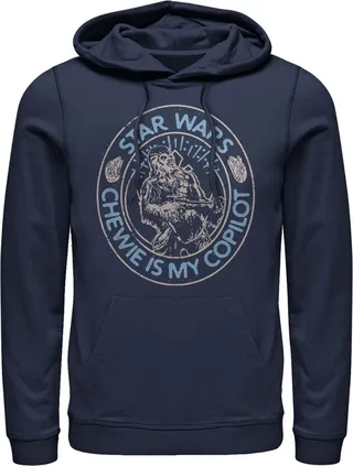 Men's Star Wars: The Rise of Skywalker Chewie Copilot Pull Over Hoodie - Navy Blue - 3X Large