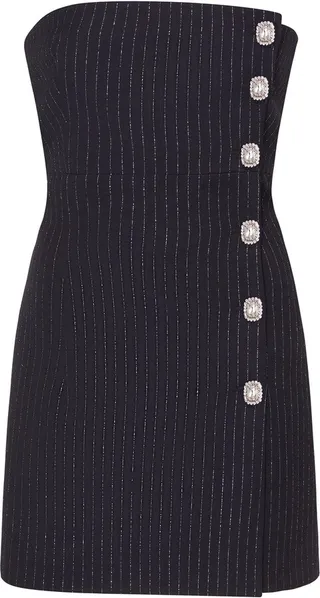 Lurex pinstriped wool bustier mini dress