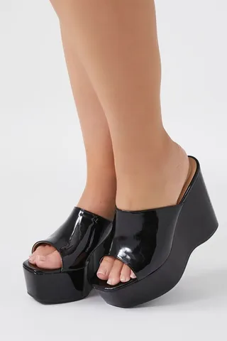 Faux Patent Leather Wedges (Wide)