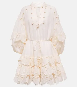 Pompom broderie anglaise ramie minidress