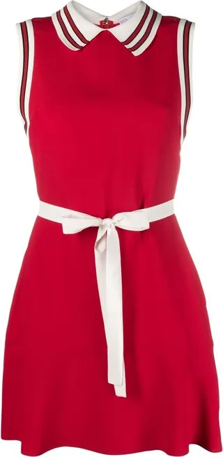 Striped-Trim Polo Collar Mini Dress