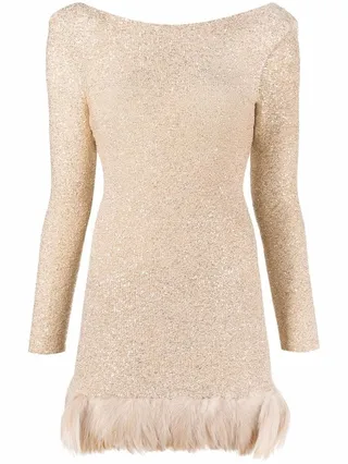 Feather-Trim Sequinned Minidress