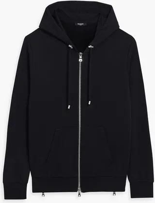Printed French cotton-terry zip-up hoodie