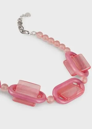 Necklace with plexiglass spheres and geometric details