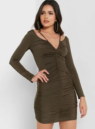 Ruched V-Neck Dress