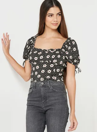 Balloon Sleeve Tie Detail Top