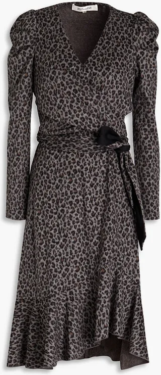 Sienna wrap-effect leopard-print brushed cotton and wool-blend dress