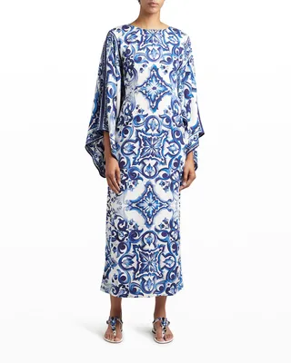 Scarf-Print Silk Charmeuse Maxi Dress