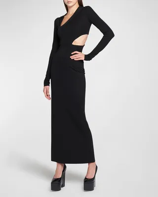 Cutout Hooded Long-Sleeve Asymmetric Jersey Gown