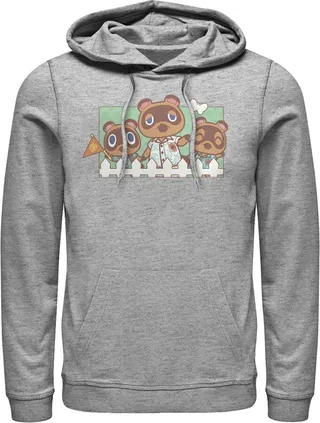 Men's Nintendo Animal Crossing Nook Family Portrait Pull Over Hoodie - Athletic Heather - 3X Large