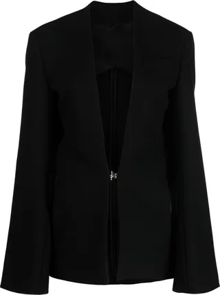 Logo-Button Collarless Cape Jacket