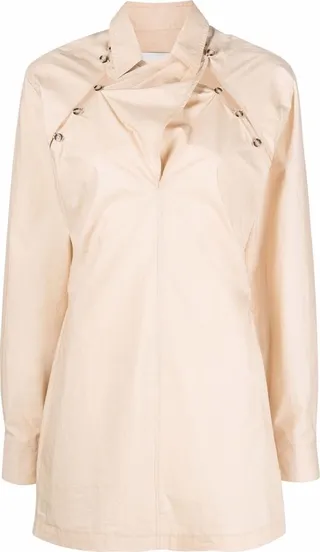 Asymmetric-Fastening Mini Shirt Dress