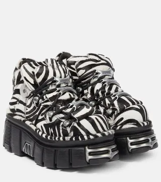 x New Rock zebra-print calf-hair platform sneakers