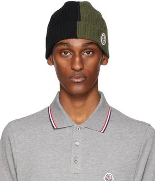 Moncler Black & Khaki Wool Beanie